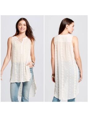 Knox Rose Embroidered Sheer High-Low Tunic Blouse